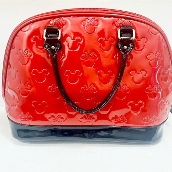 Disney Parks Minnie Loves Mickey Embossed Satchel Bag Purse Red Rare Pocketbook - Picture 2 of 4